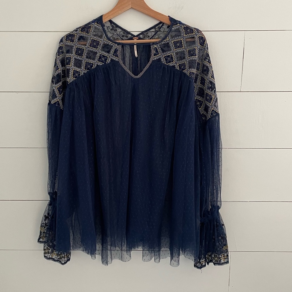 Free People Sheer Embroidered Top
